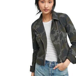 Anthropologie Green Camo Knit Moto Jacket
